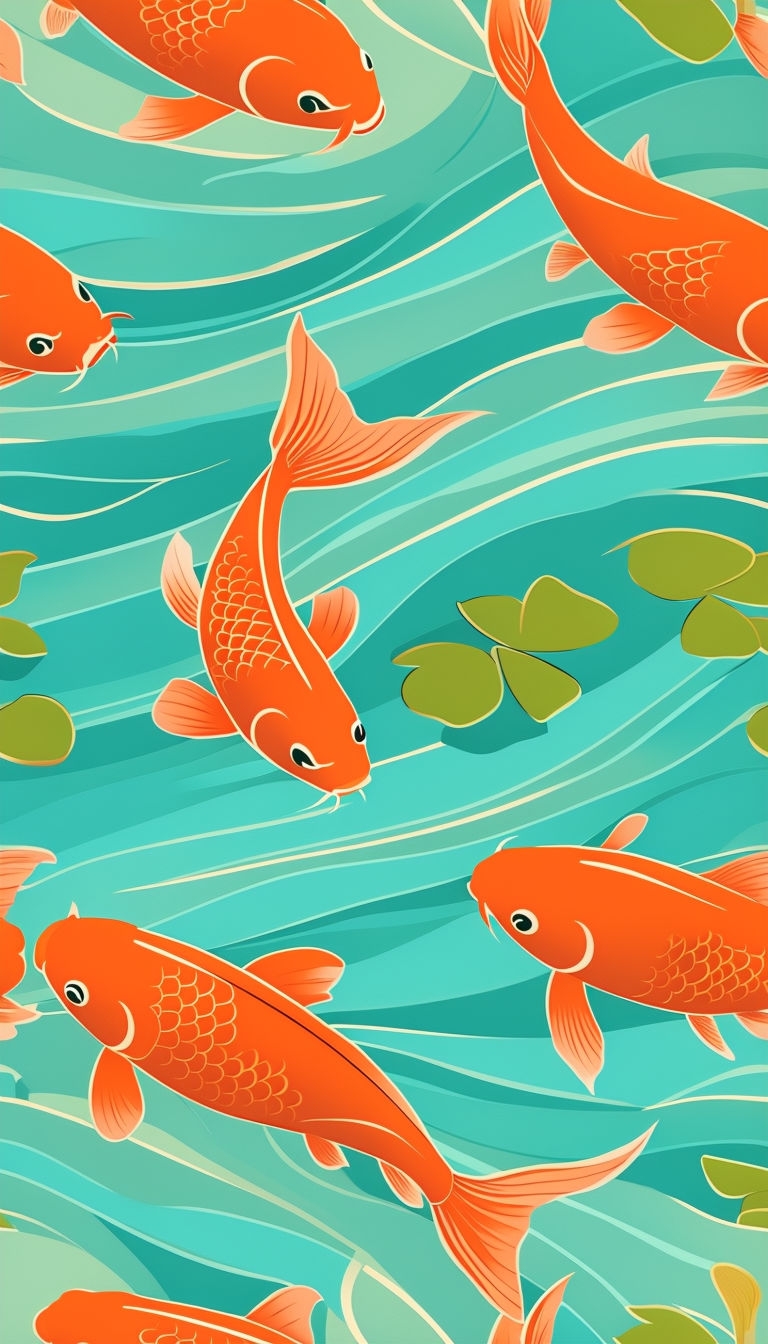 Vibrant Orange Koi Fish and Turquoise Water Pattern Phone Case Cover