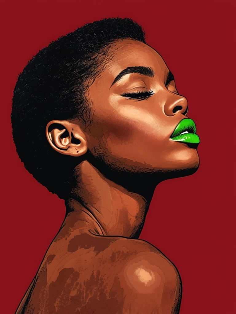 Elegant Woman with Green Lipstick in Pop Art Illustration Art