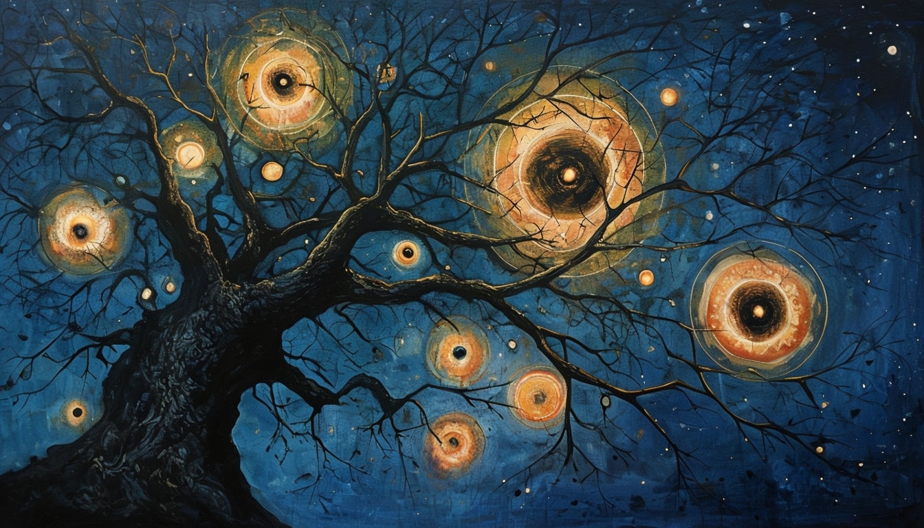 Surreal Dark Tree with Glowing Lights Virtual Background