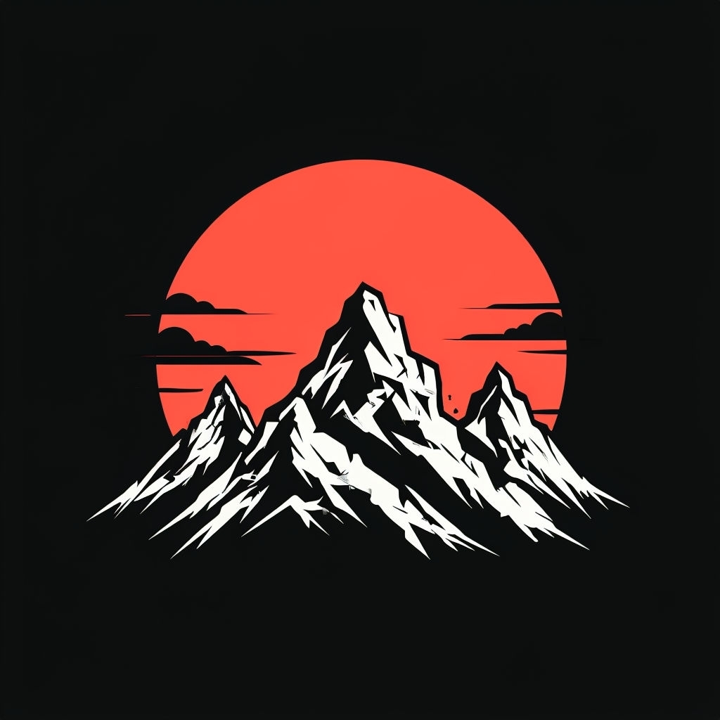 Minimalist Snow-Capped Mountains with Red Sun T-Shirt