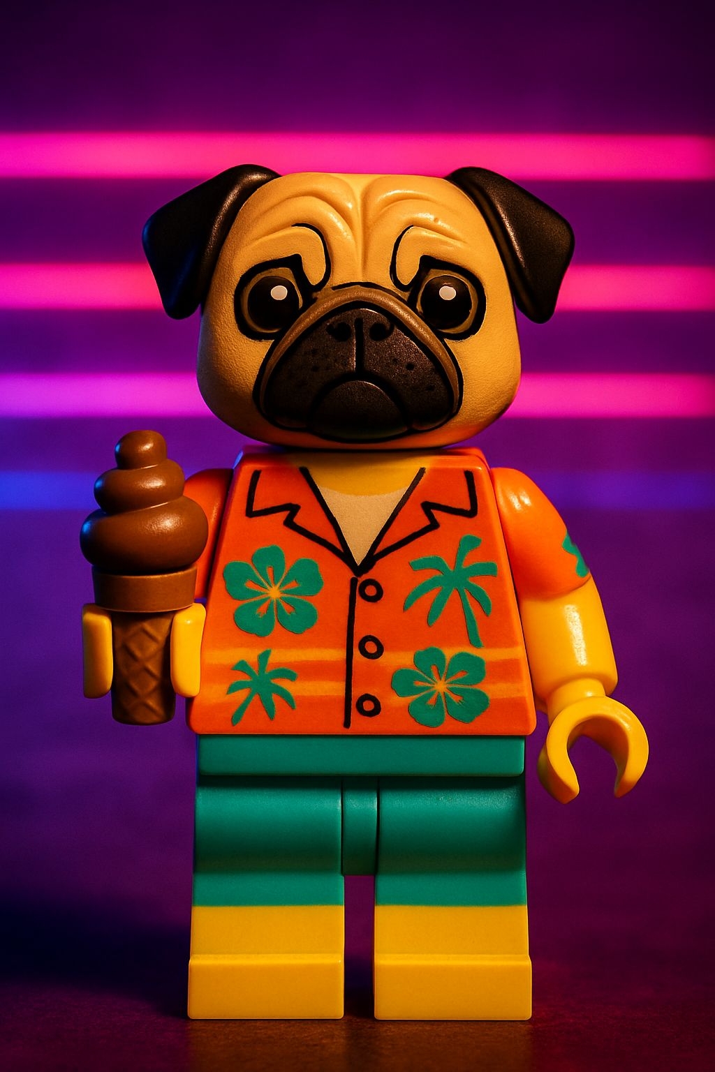 Colorful LEGO Pug Minifigure in Hawaiian Shirt Art