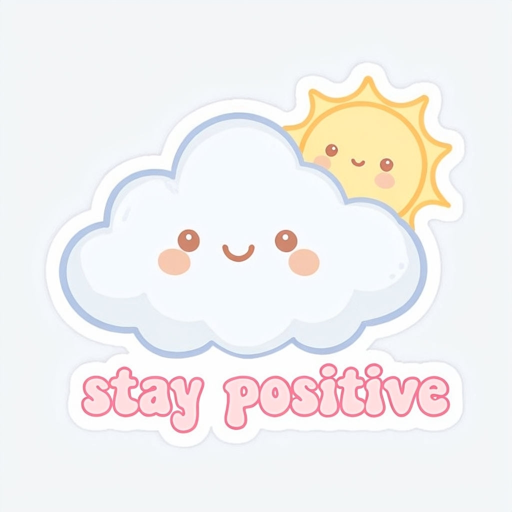 Cute Fluffy Cloud and Happy Sun with 'Stay Positive' Sticker