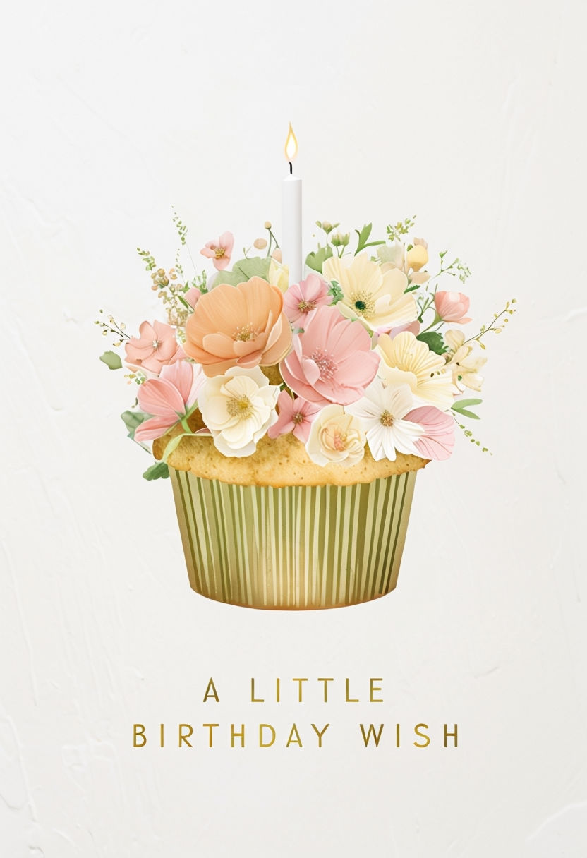 Elegant Pastel Flower Cupcake Birthday Card Art