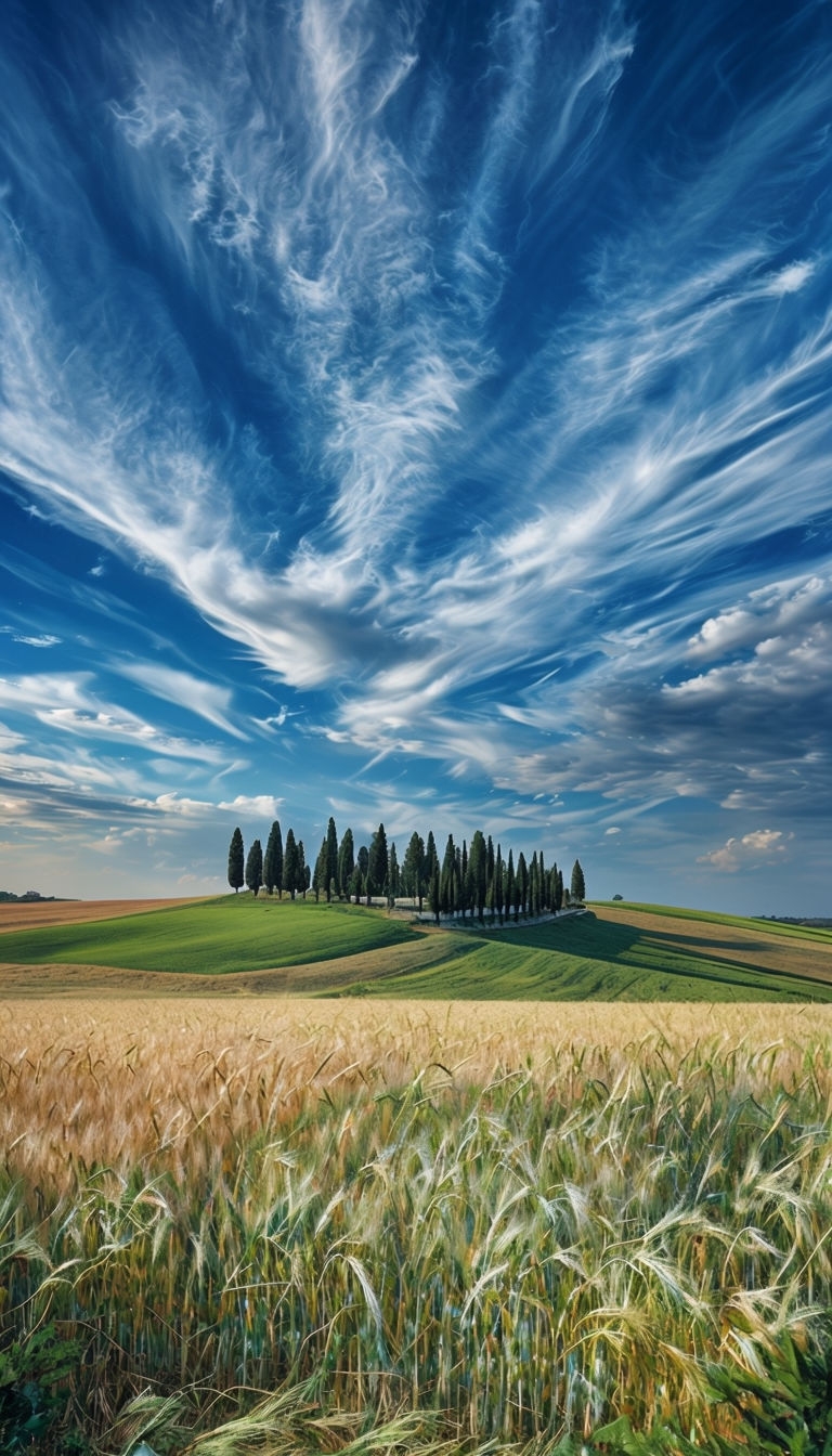 Tranquil Countryside Landscape Under Bright Blue Sky Mobile Wallpaper