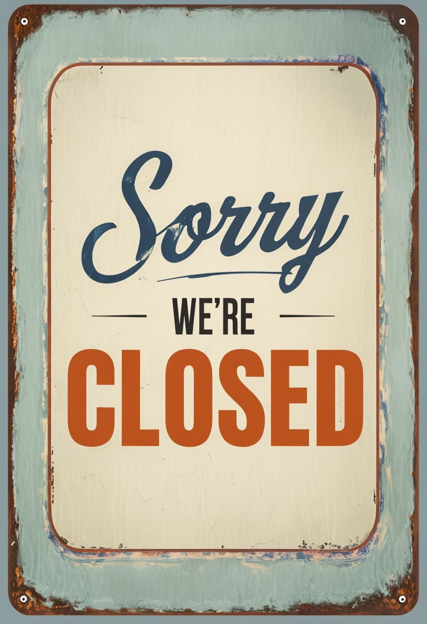 Nostalgic Vintage Sorry We're Closed Sign Art