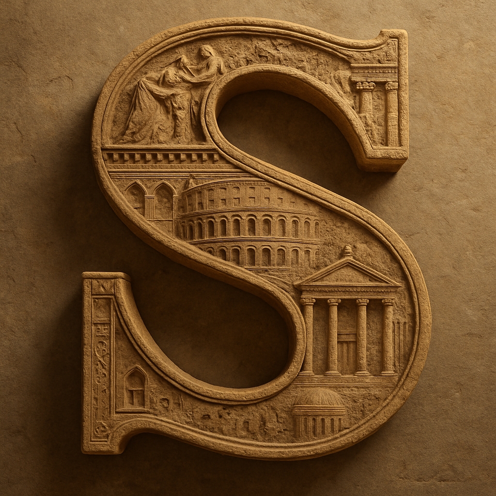 Intricate 3D Carved SJ Monogram with Historical Architectural Motifs Monogram