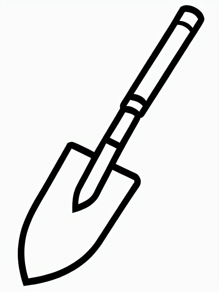 Minimalist Line Drawing of a Shovel Coloring Book Page