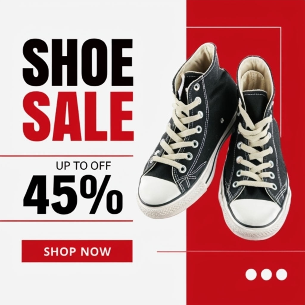 Bold Red and White Shoe Sale Promotional Poster Design Social Media Post