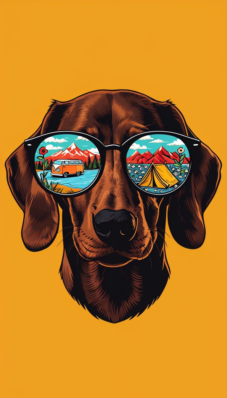 Playful Chocolate Dog with Sunglasses Camping Illustration T-shirt