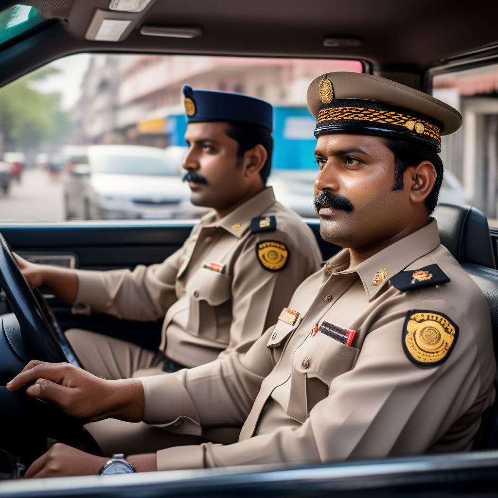 Two Indian police officers in a vehicle by AJIT BISWAL - Playground