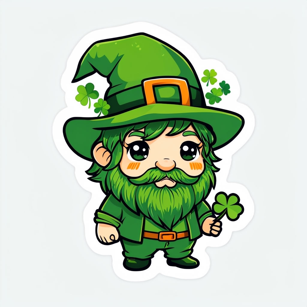 Cute Cartoon Leprechaun Character with Shamrocks Sticker