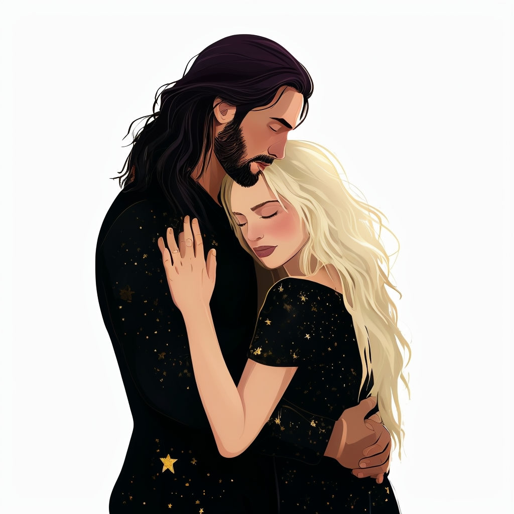 The image is a digital illustration of a man and a woman emb... by Вера ...