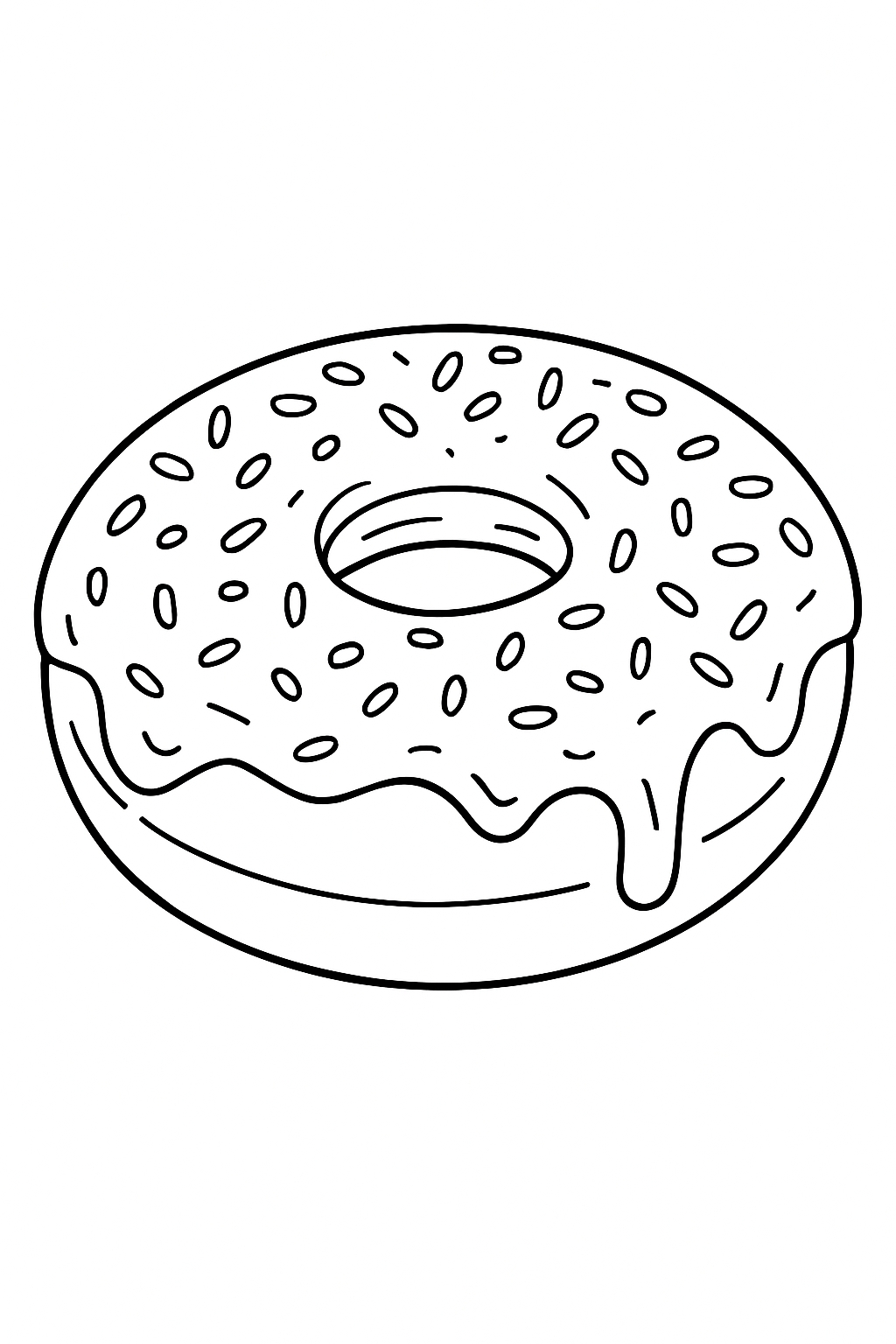 Cartoon Black and White Doughnut Illustration for Coloring Book Pages