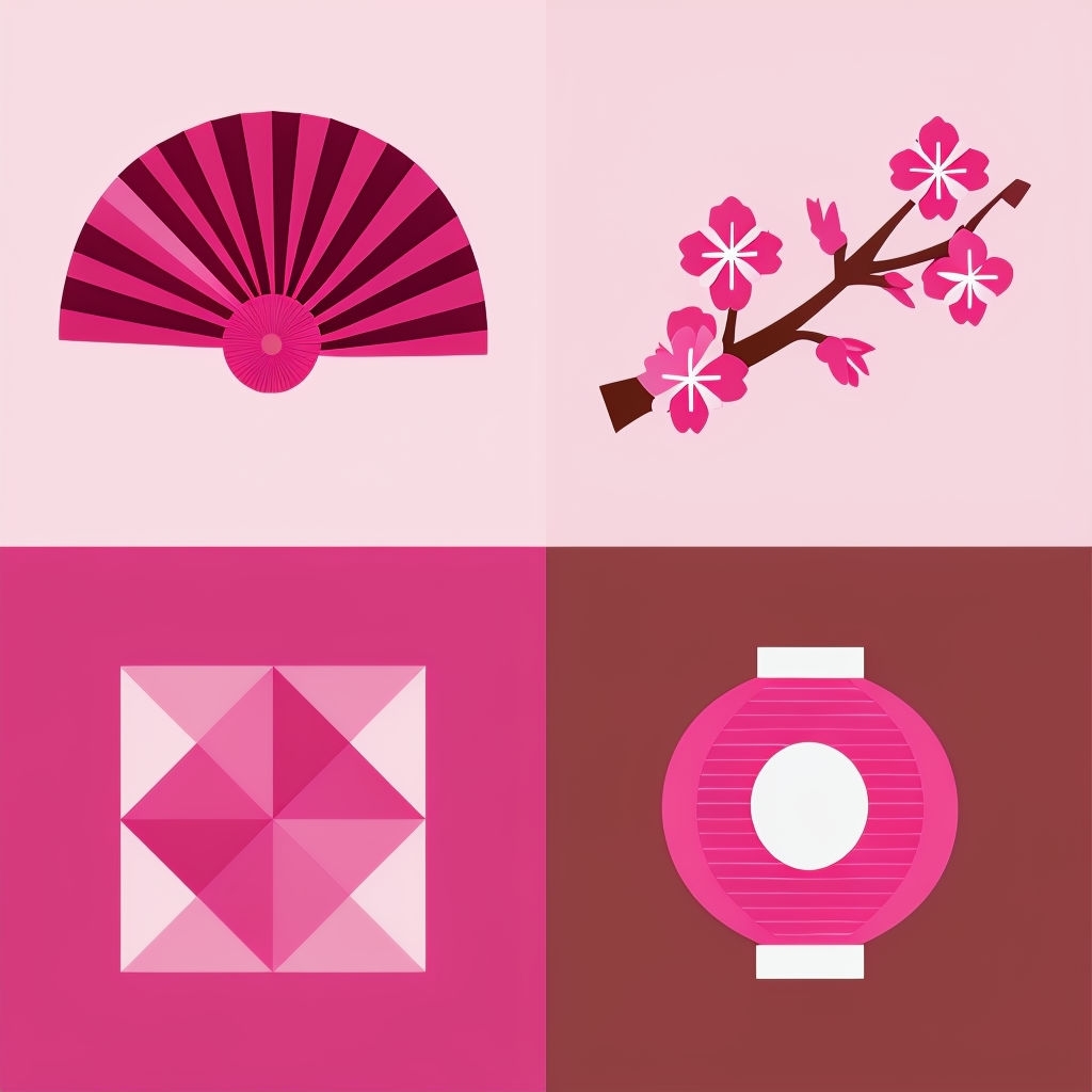Cultural Symbols in Pink Quadrants Minimalist Seamless Pattern