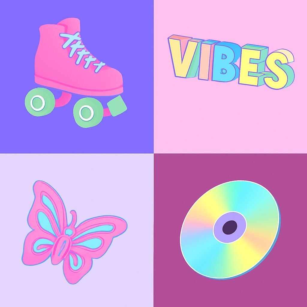 Vibrant Retro Pop Art Skate Butterfly and Disc Seamless Pattern