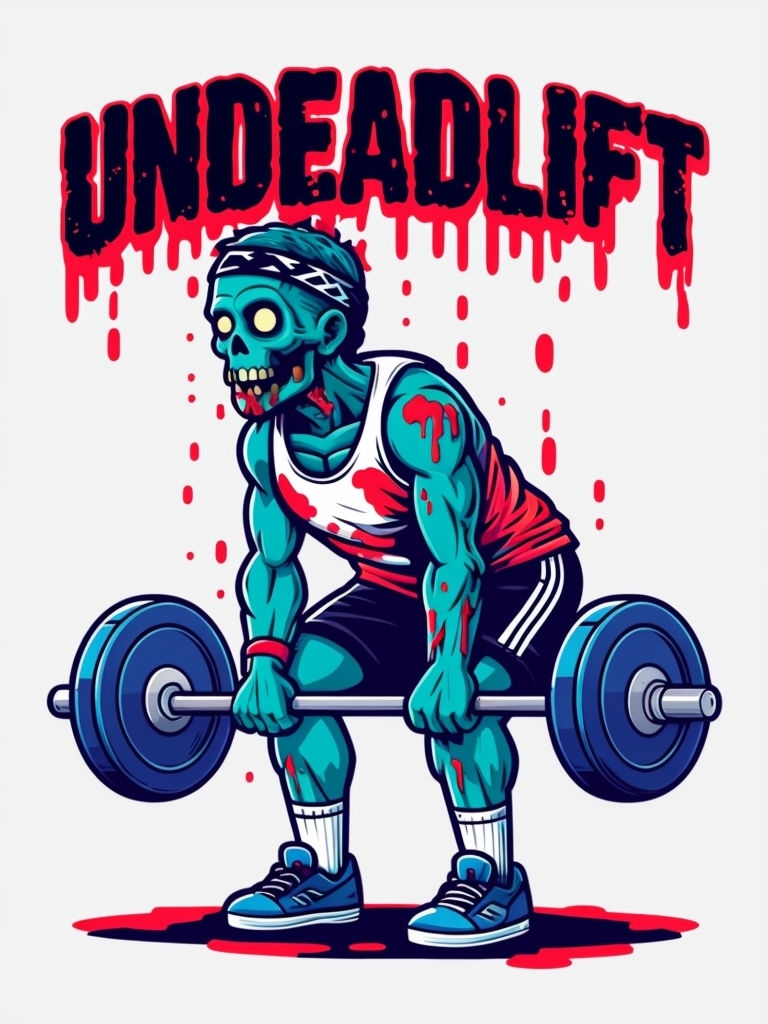 Humorous Zombie Deadlifting Undeadlift Graphic T-Shirt