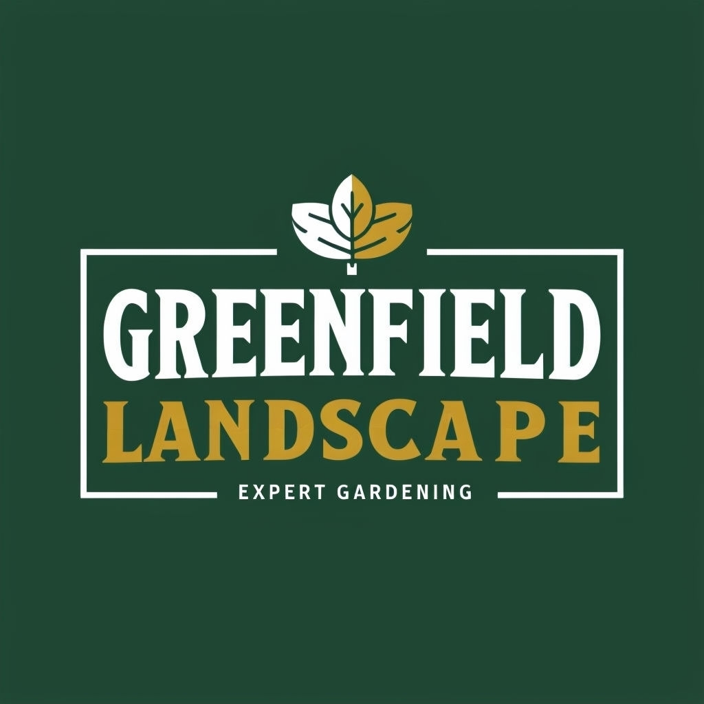 Bold Greenfield Landscape Logo Design with Leaf Icon and Tagline Logo