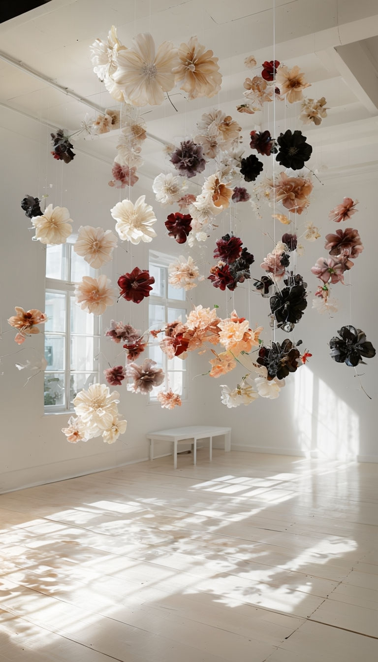 Ethereal Indoor Floral Installation with Natural Light Art