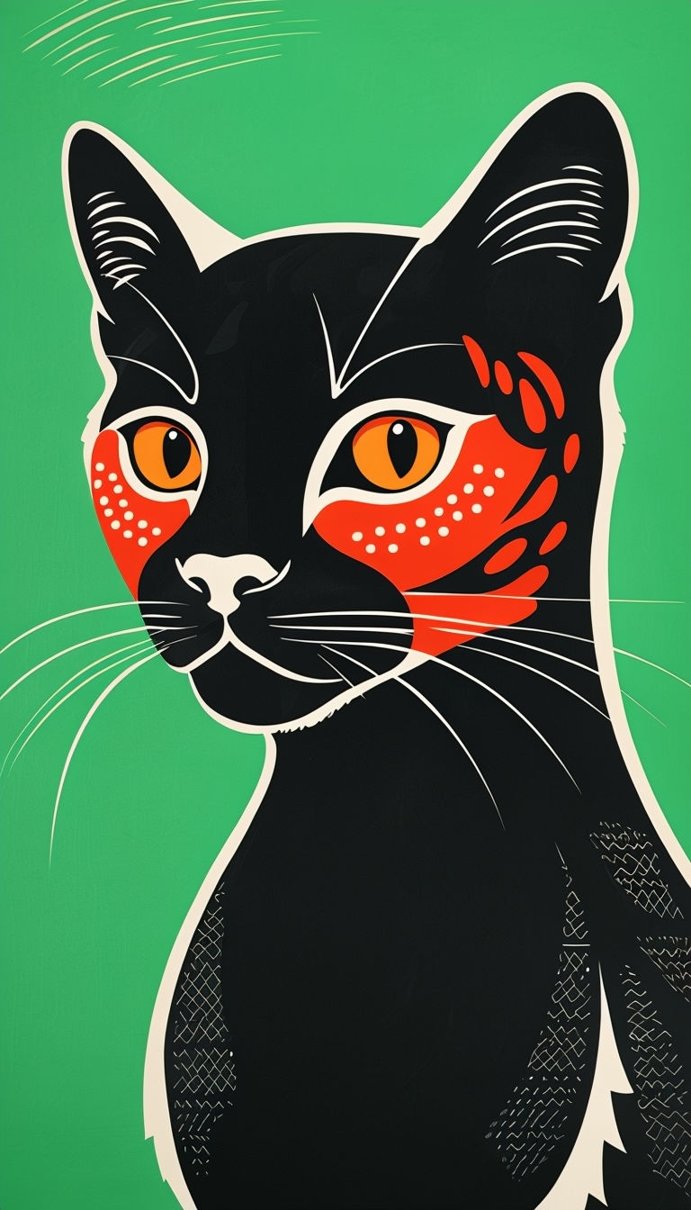 Stylized Feline Portrait with Bold Colors Graphic Art
