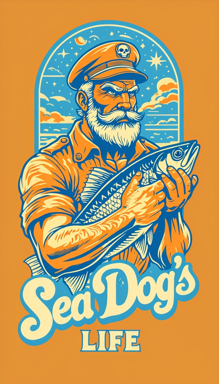 Vibrant Retro Sea Dog's LIFE Captain Illustration Poster