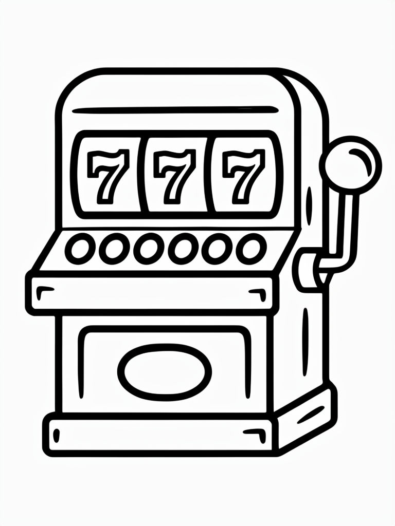 Classic Slot Machine Black and White Line Art Coloring Page