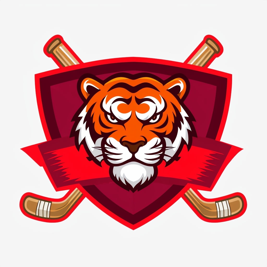 Fierce Cartoon Tiger Logo with Hockey Sticks for Hats