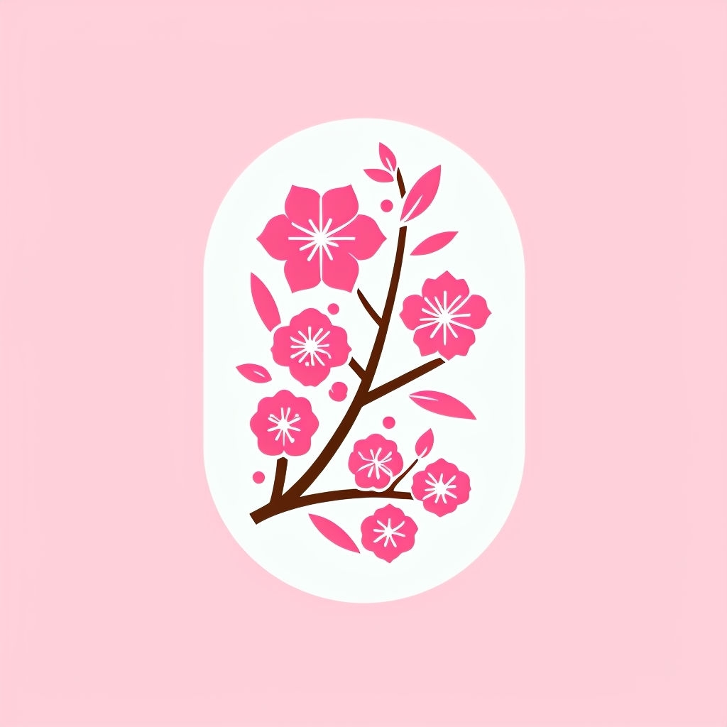 Stylized Cherry Blossom Minimalist Emblem Design for Hats