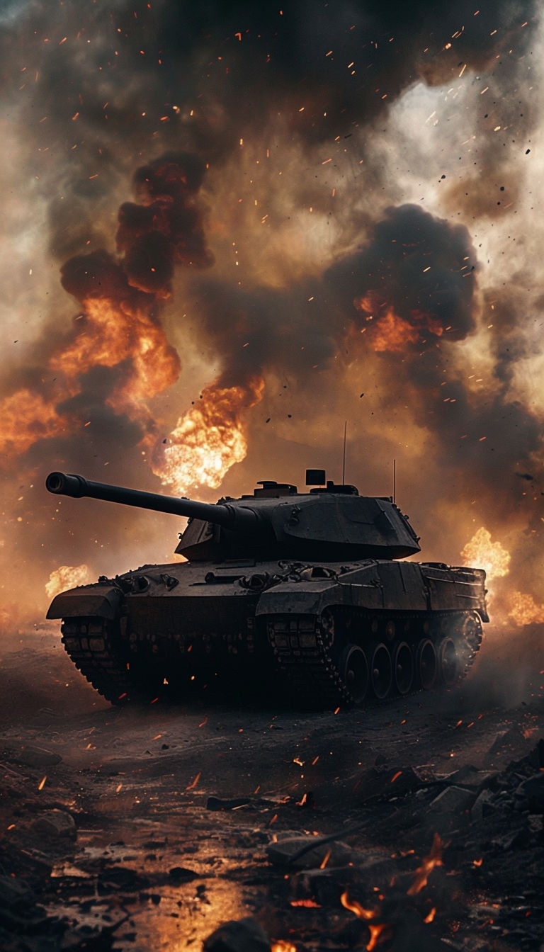Dramatic Battle Tank Silhouette Against Fiery Background Phone Case Cover