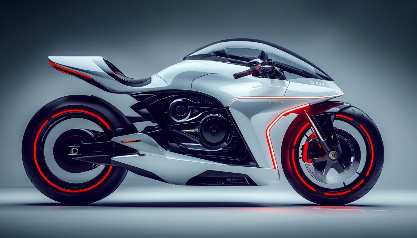 Futuristic White Motorcycle with LED Lights Virtual Background