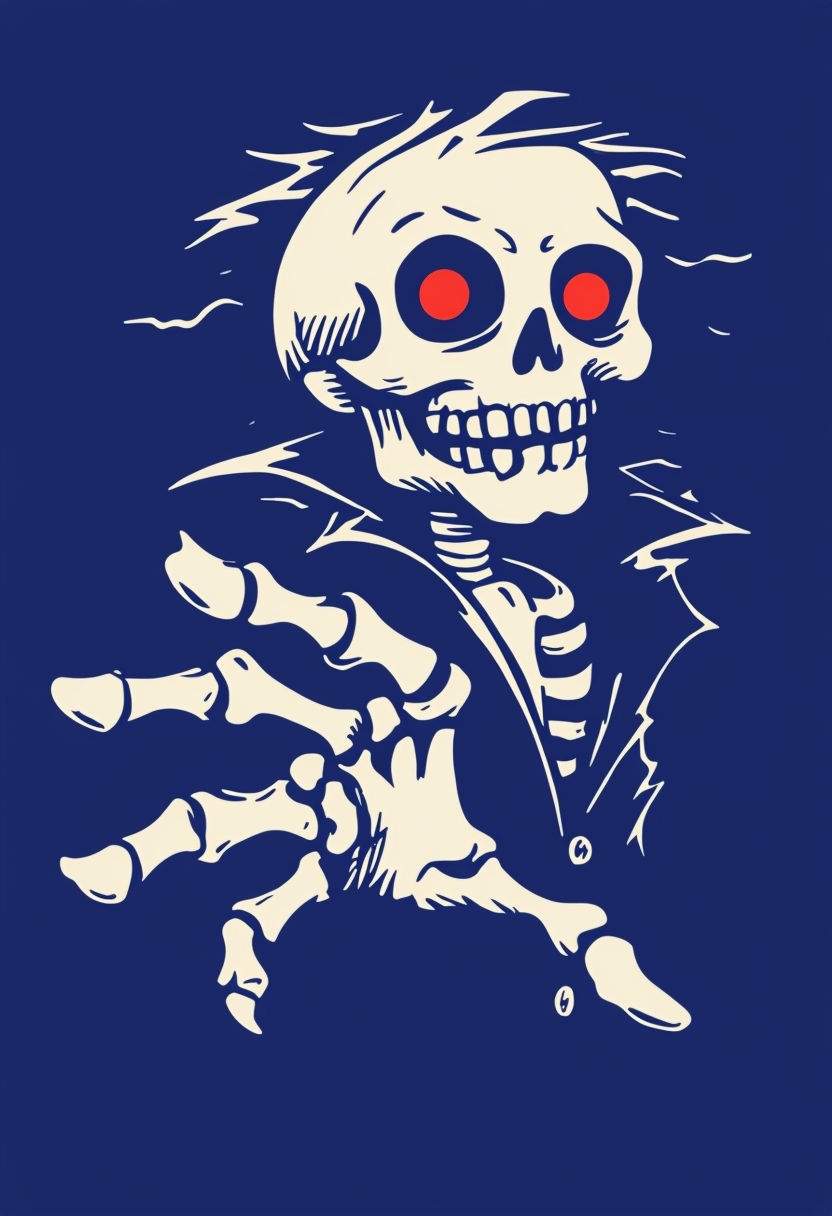 Whimsical Skeleton Character Illustration T-Shirt