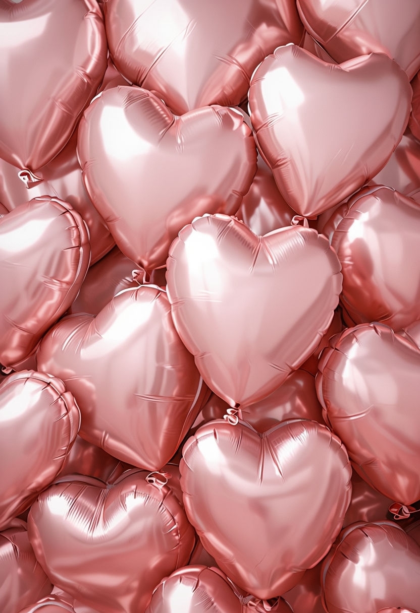 Glossy Rose Gold Heart Balloons Close-Up Photography Mobile Wallpaper