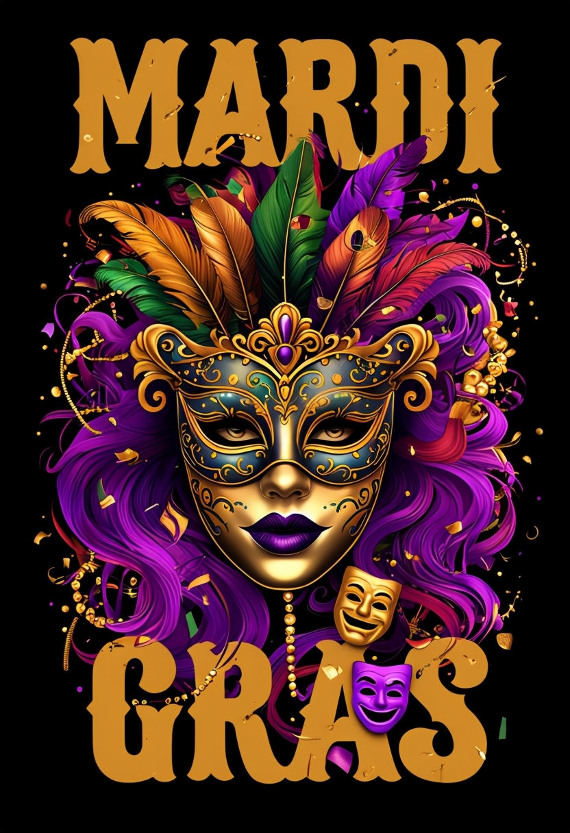 Vibrant Mardi Gras Celebration Mask Illustration T-Shirt