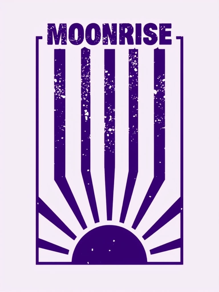 Minimalist Moonrise Graphic Design with Deep Purple Stripes Poster