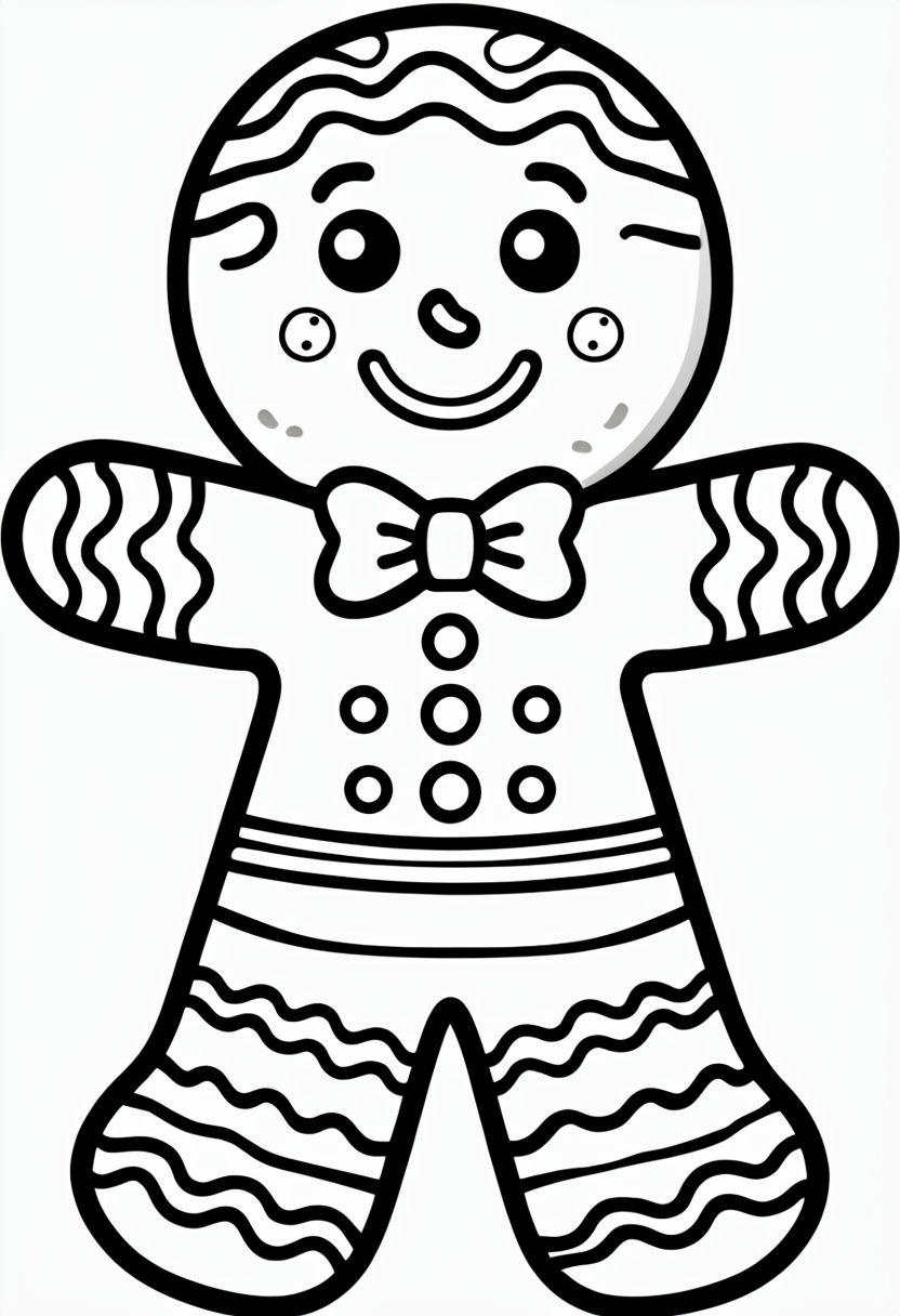 Cheerful Gingerbread Man Line Art for Coloring Book Pages