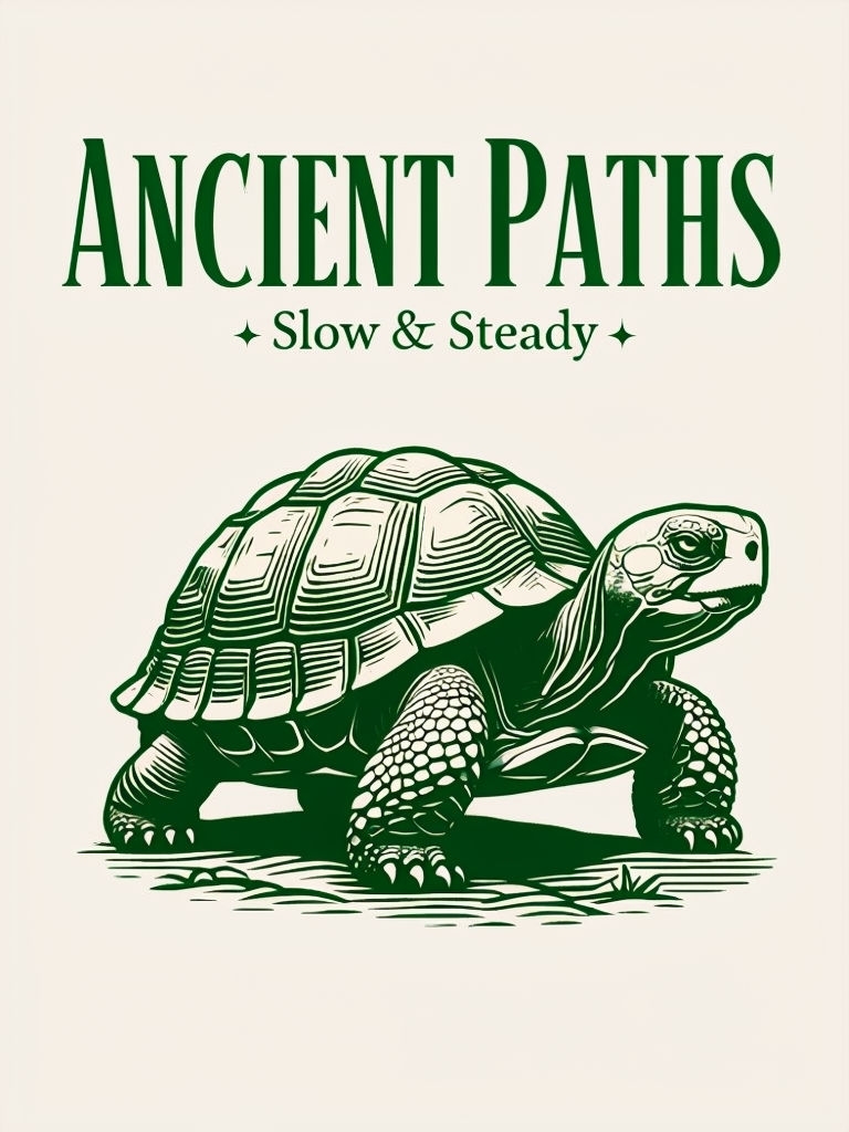 Wise Tortoise Ancient Paths Illustration in Forest Green Poster