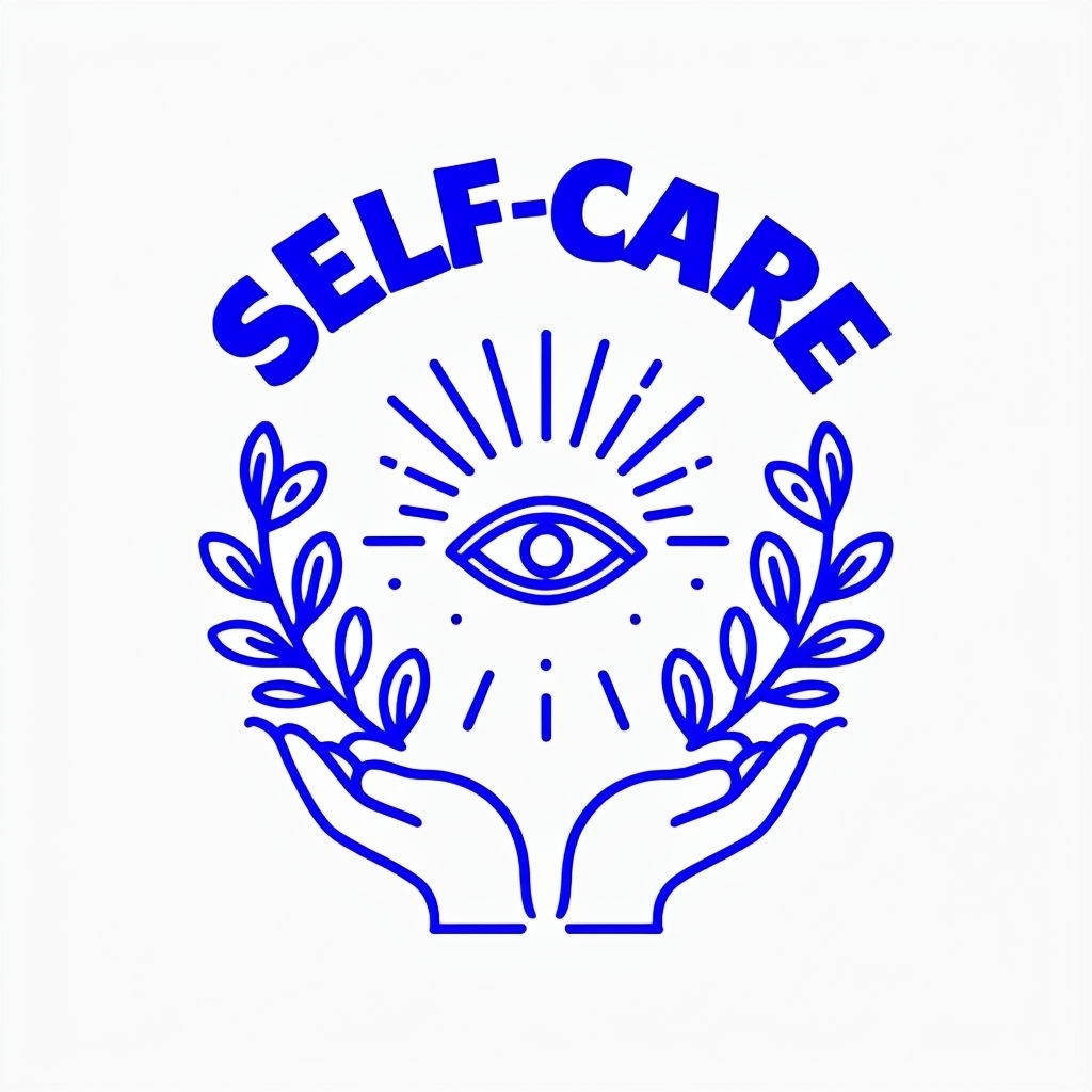 Abstract Self-Care Line Art Logo in Royal Blue Sticker