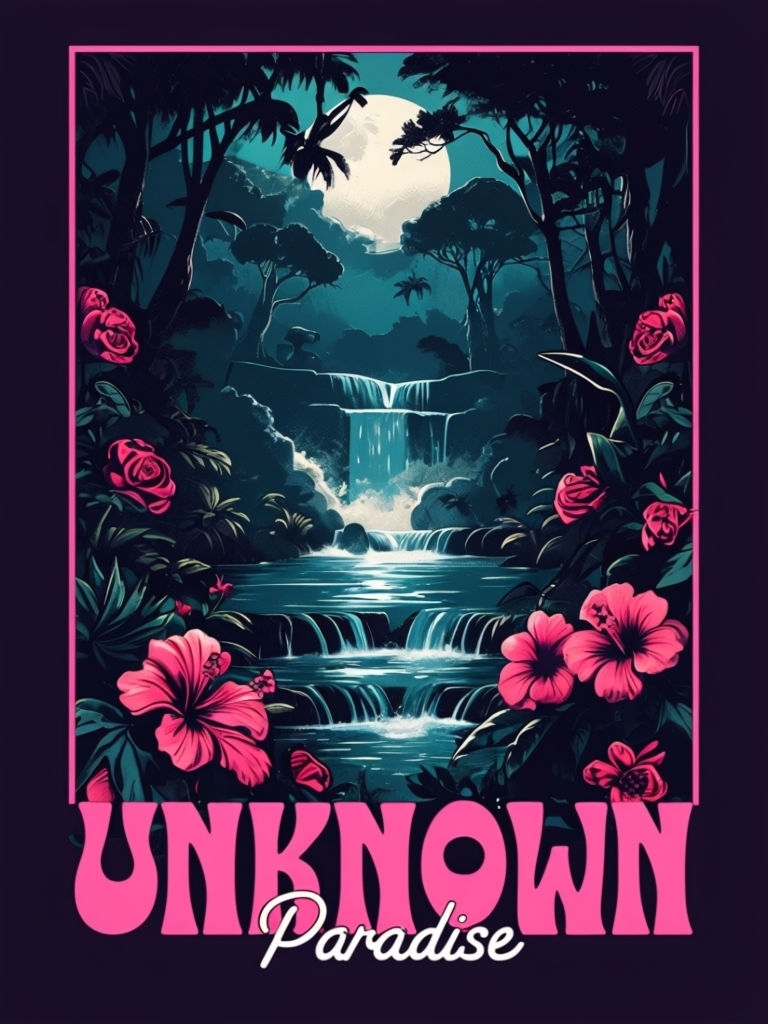 Mystical Jungle Scene with Waterfall and Moonlight T-Shirt
