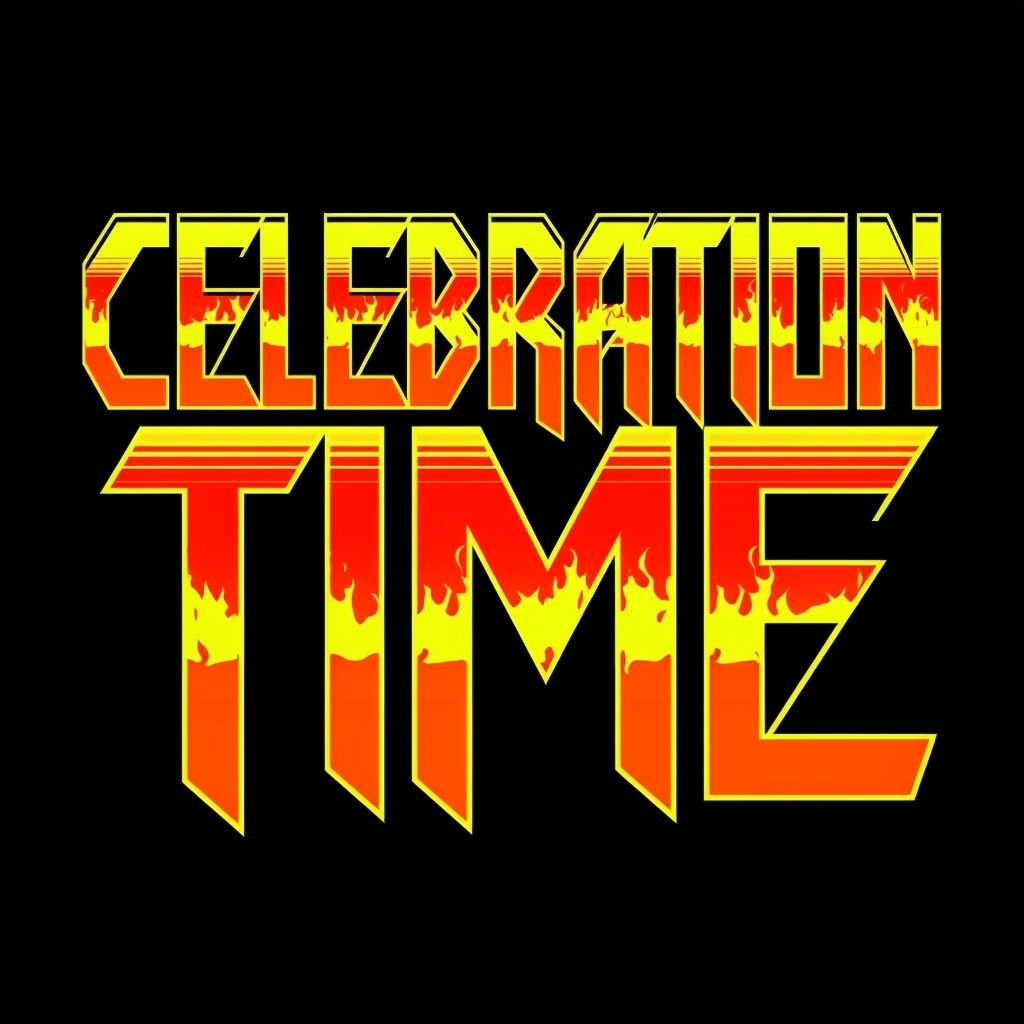 Vibrant Celebration Time Neon Text Graphic T-Shirt