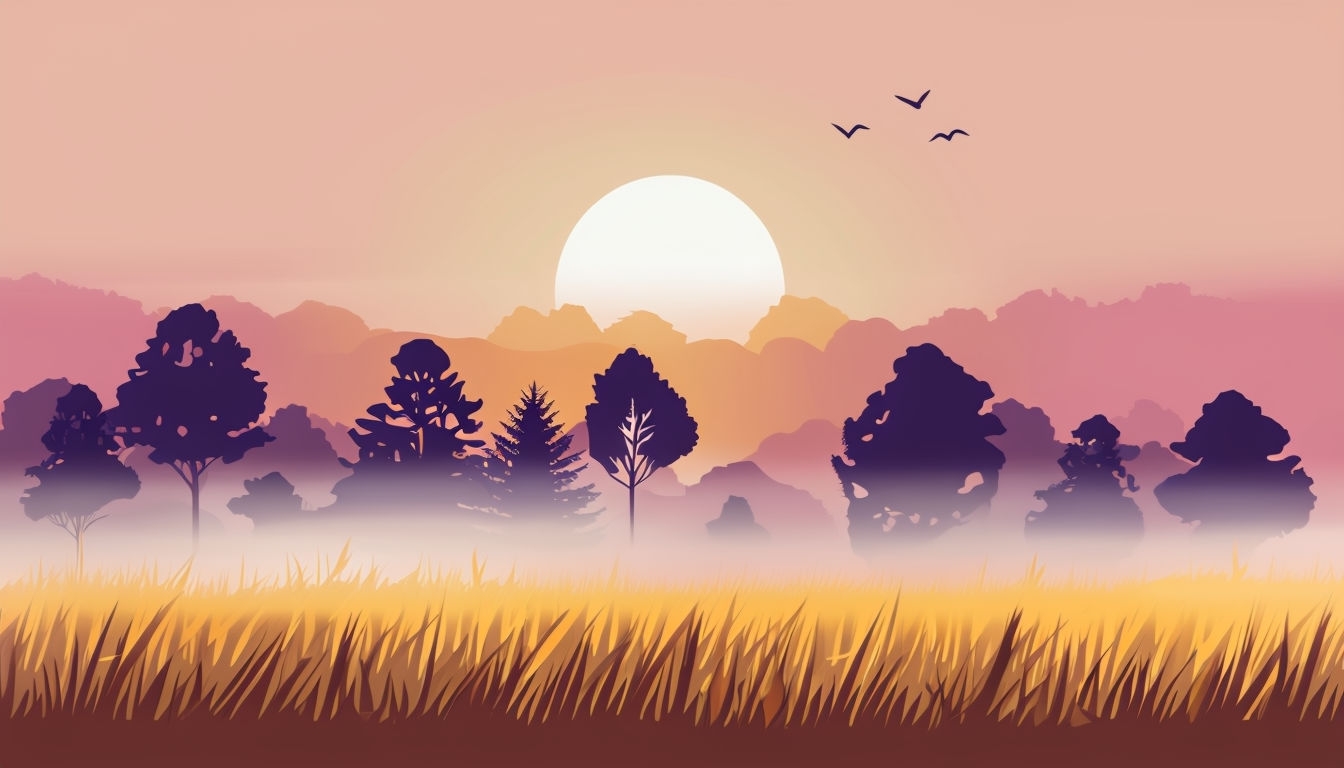 Tranquil Sunrise Landscape with Golden Grass Virtual Background