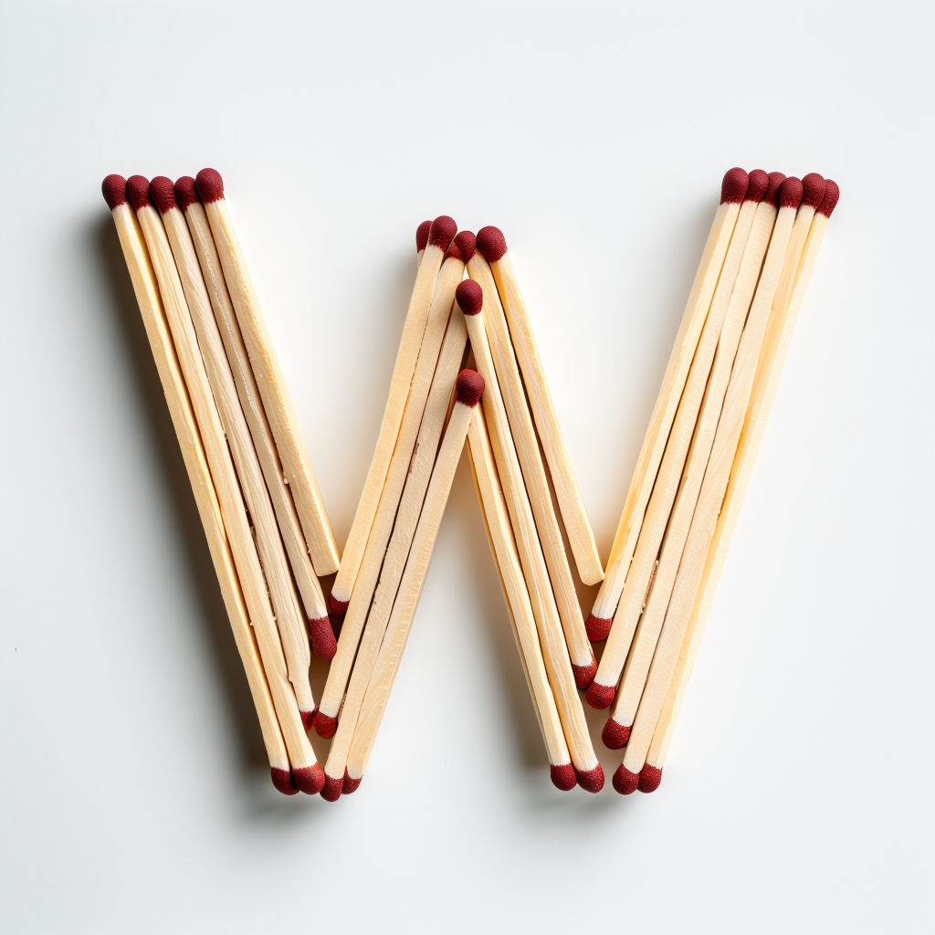 Realistic Uppercase W Monogram Crafted from Wooden Matchsticks Monogram