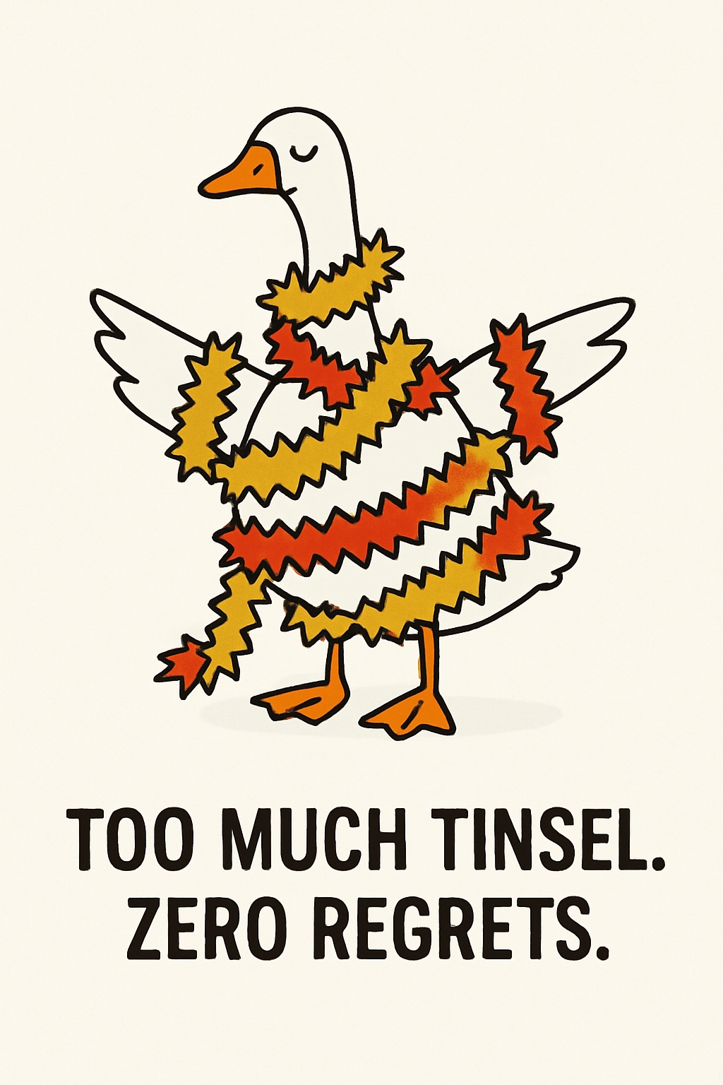 Humorous Cartoon Duck Entangled in Tinsel T-Shirt