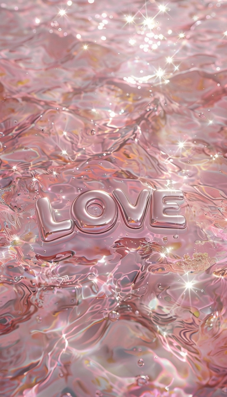 Shiny Silver 'LOVE' Text on Pink Liquid Art Poster