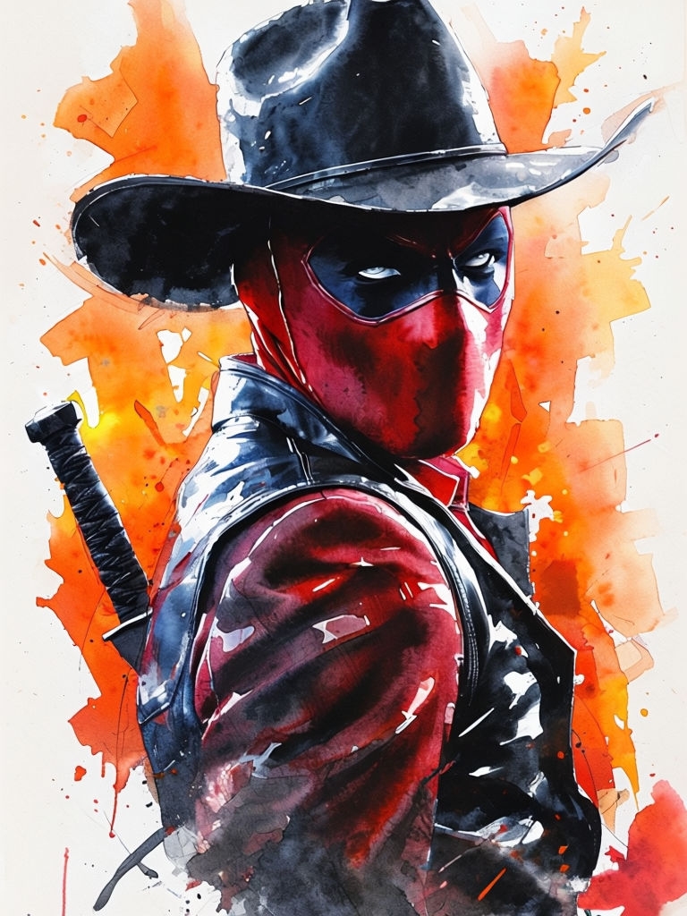 Vibrant Western Superhero Character Watercolor Art Poster