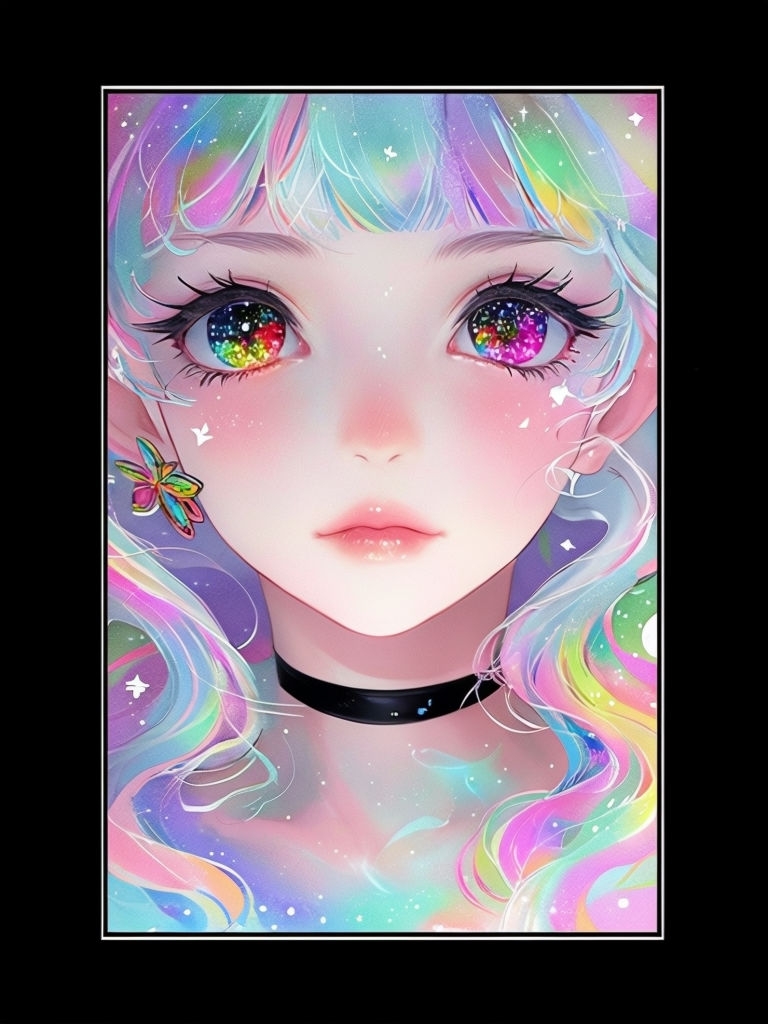 Serene Anime Girl with Starry Eyes Digital Art T-Shirt