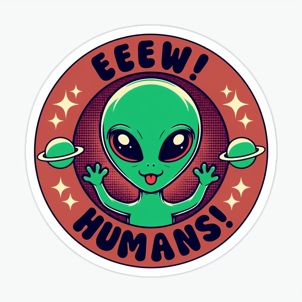 Playful Green Alien Cartoon Sticker with Whimsical Design