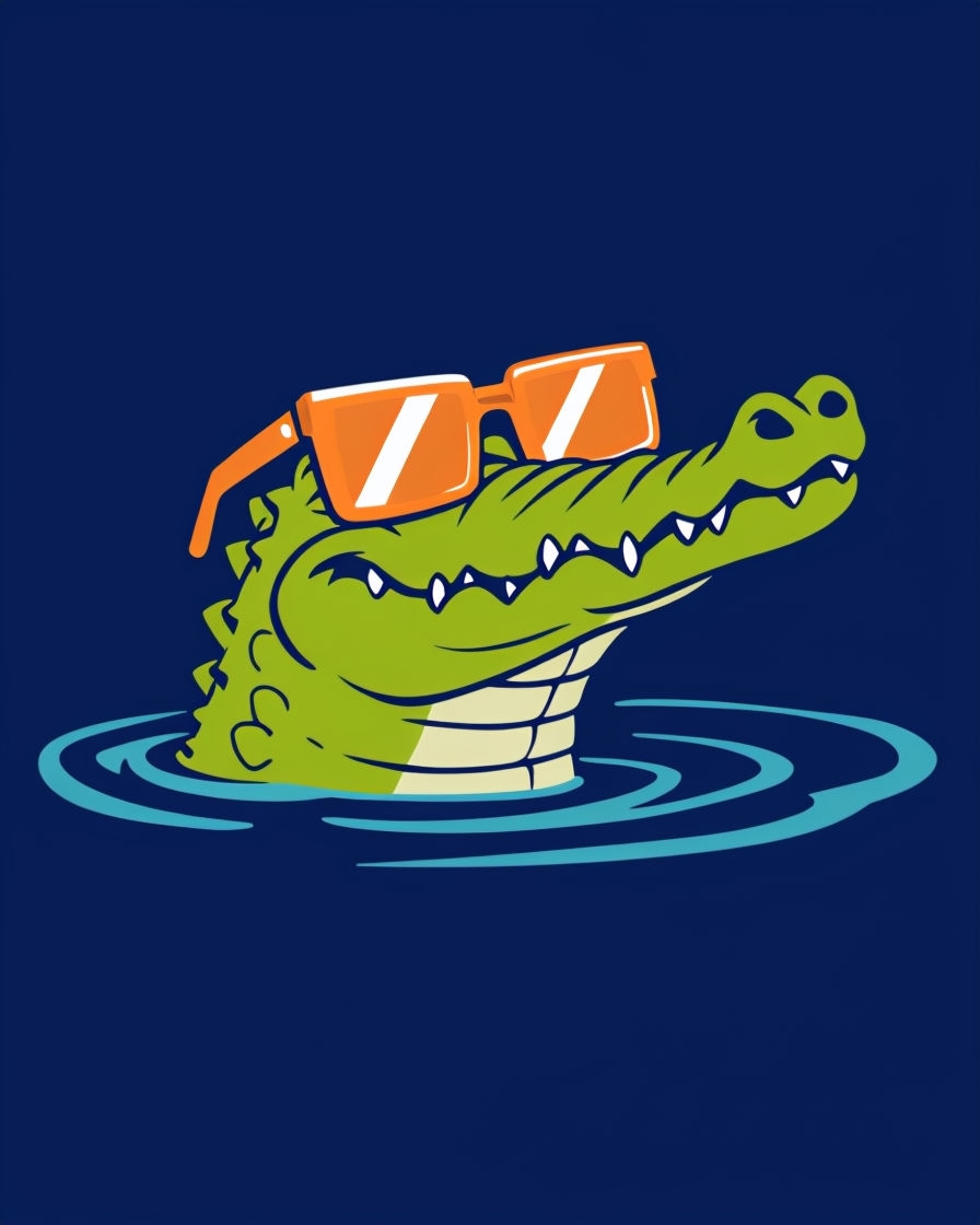 Cool Cartoon Alligator in Sunglasses Swimming Fun Poster