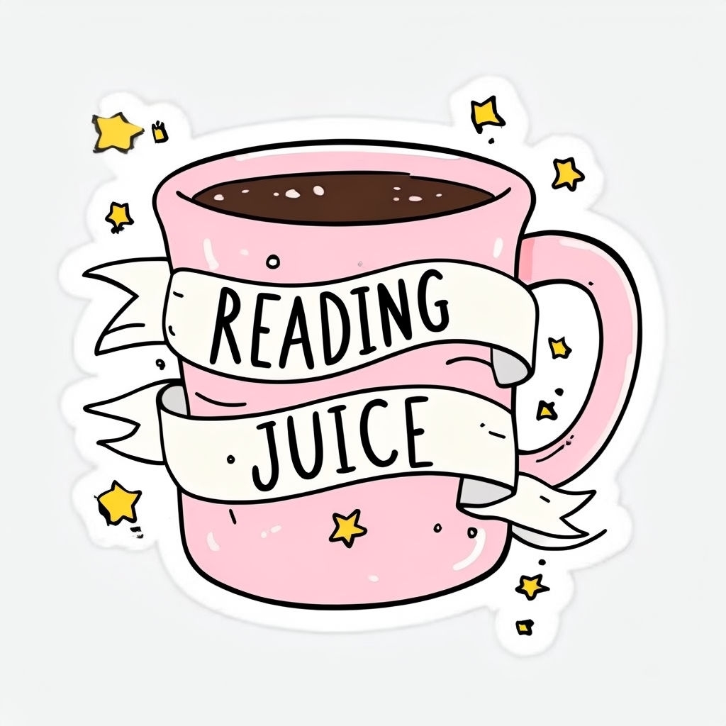 Playful Pink Coffee Mug with Reading Juice Sticker