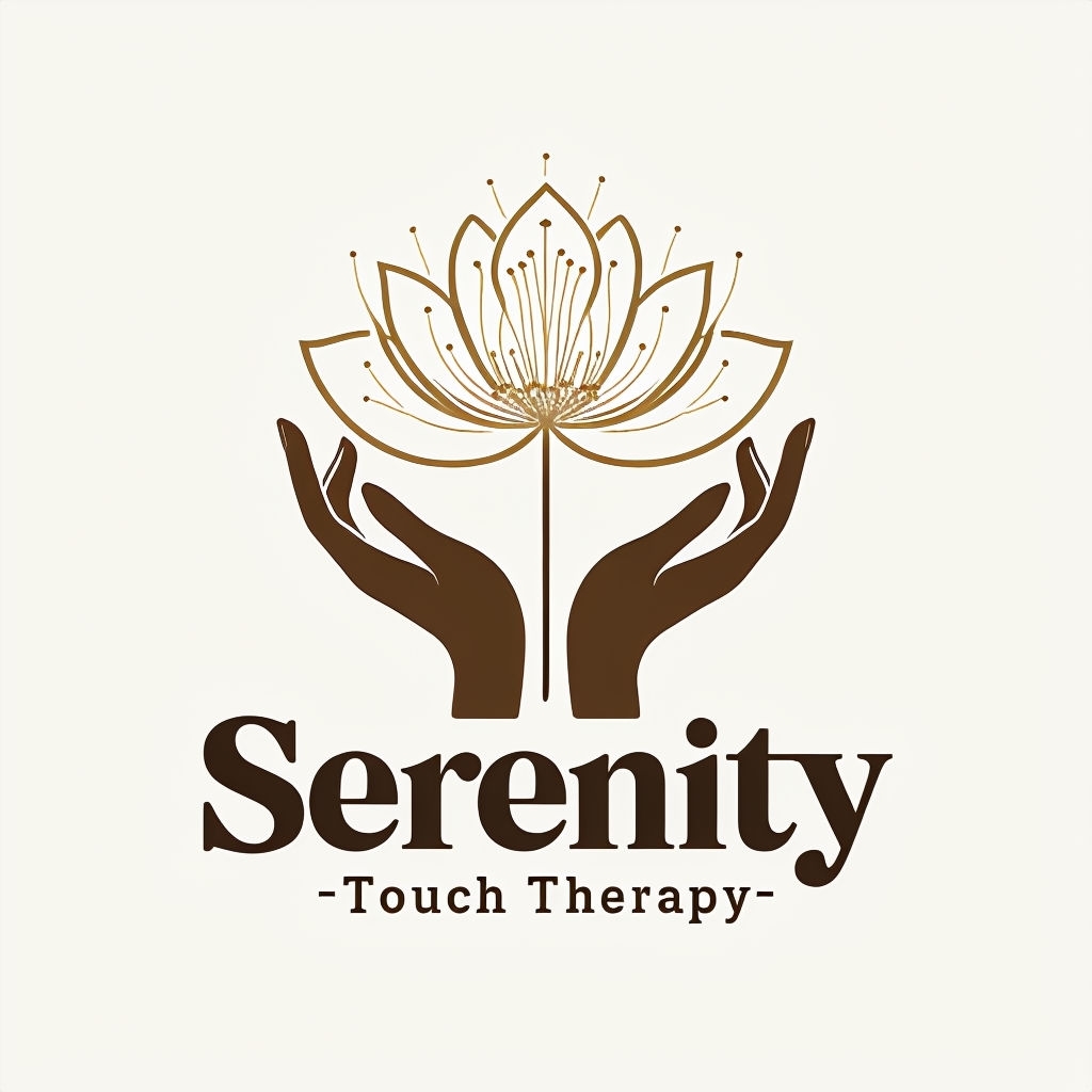 Elegant Serenity Touch Therapy Logo Design with Lotus and Hands