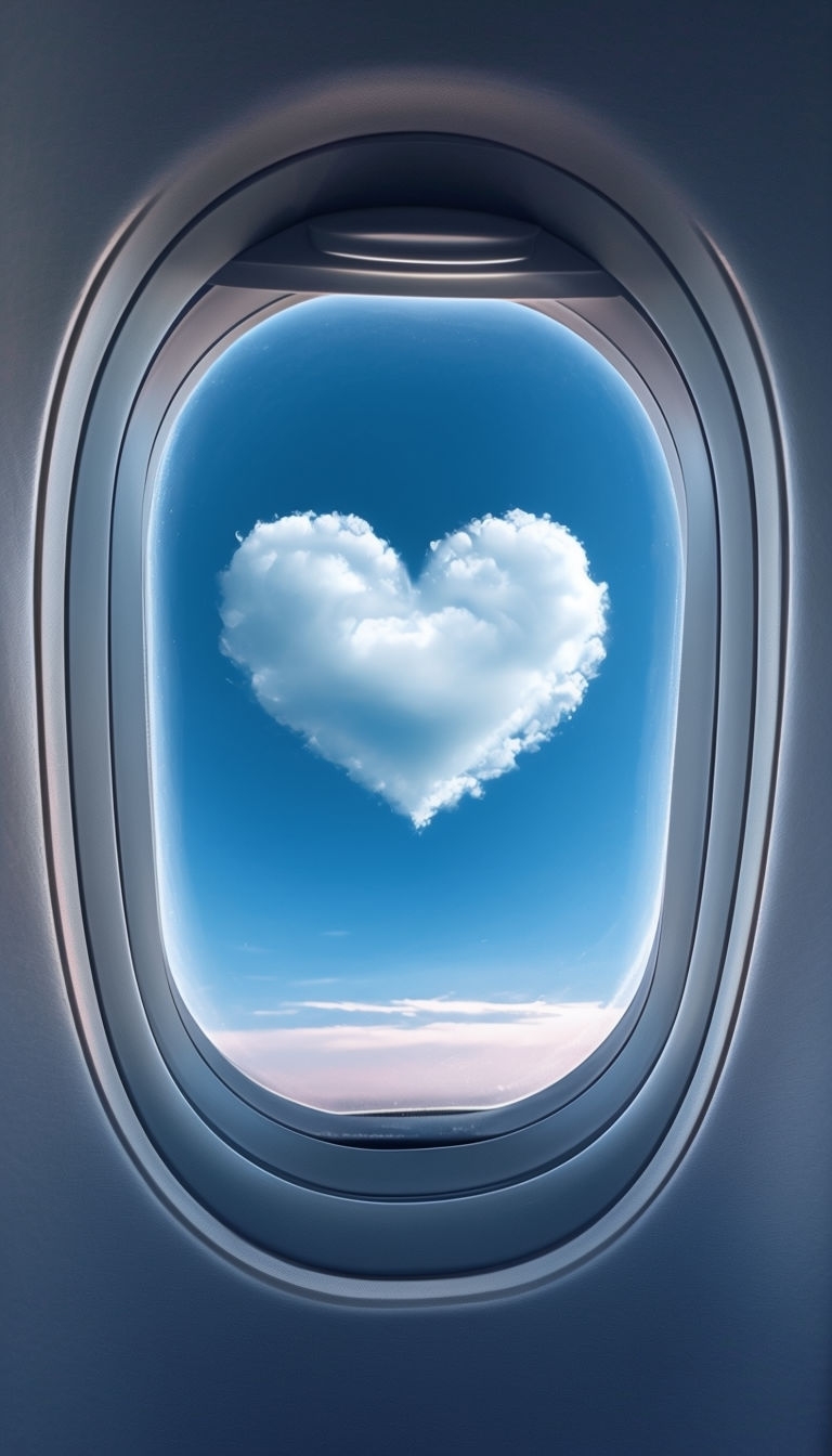 Heart-Shaped Cloud View from Airplane Window Mobile Wallpaper