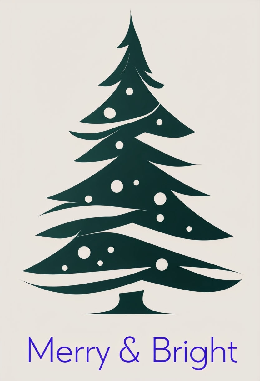 Stylish Modern Merry & Bright Christmas Tree Greeting Card